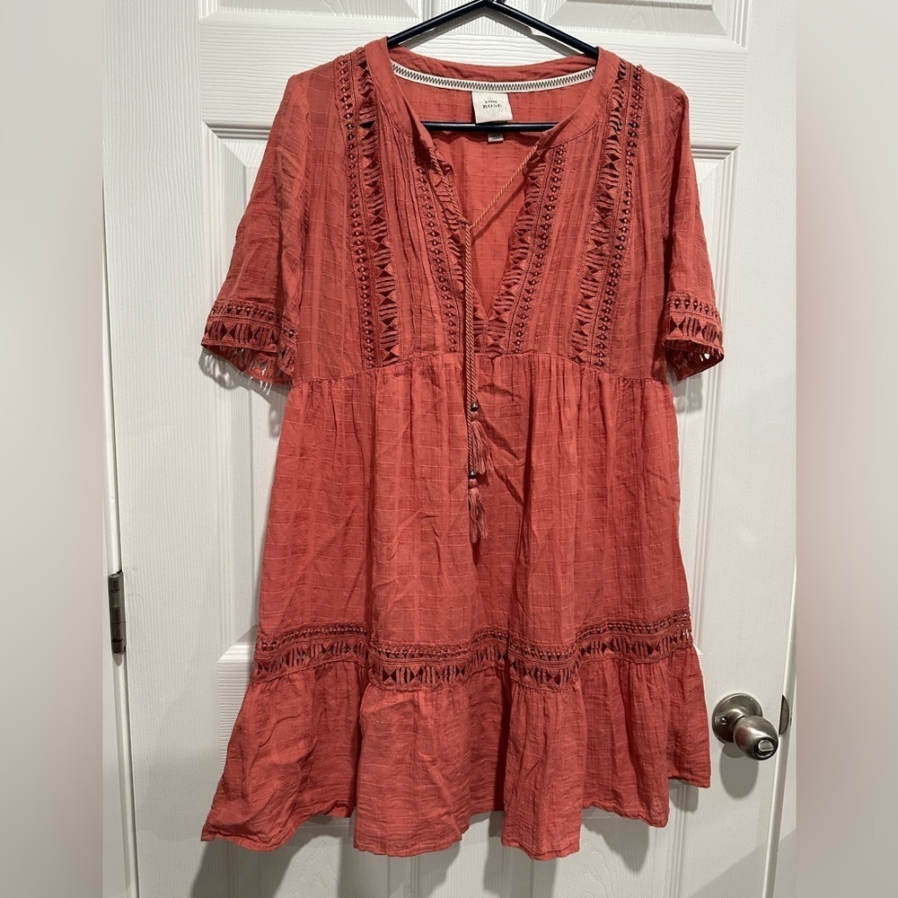 Knox Rose Coral Pink Boho Peasant Dress W/ Lining Size M - Picture 3 of 7